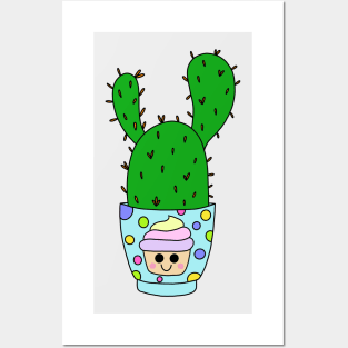 Cute Cactus Design #189: Angel Wings Cactus In Cupcake Pot Posters and Art